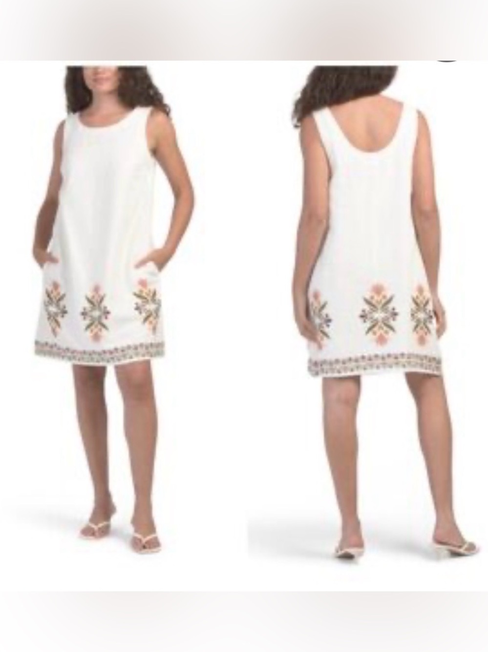 Rachel Zoe Linen Blend Trapeze Border Print Cream Tank Mini Dress Women’s XL